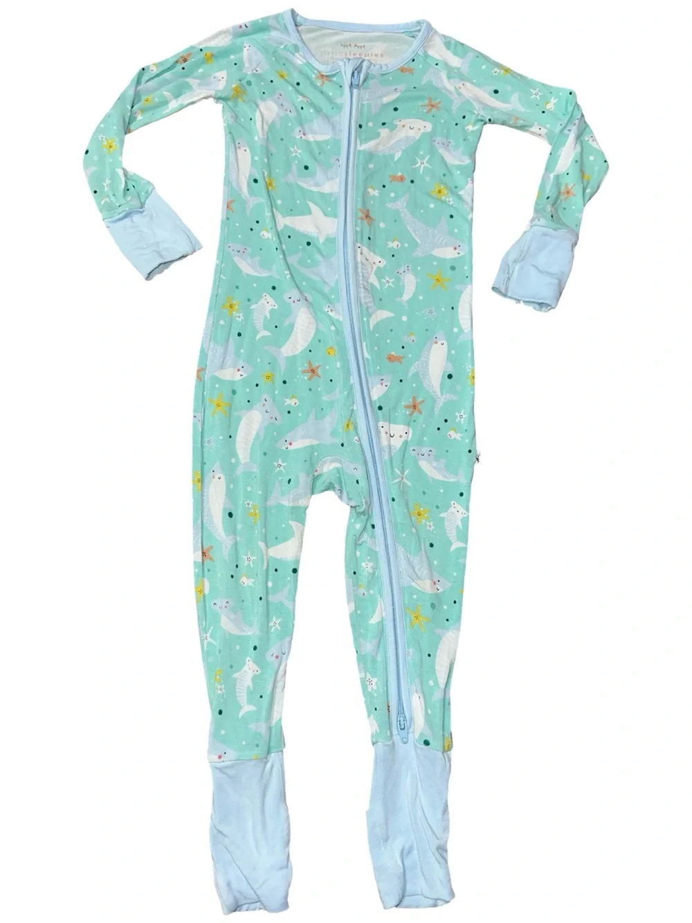 Little Sleepies Baby Boy Size 12 18 Shark Ocean One Piece Zipper Pajamas